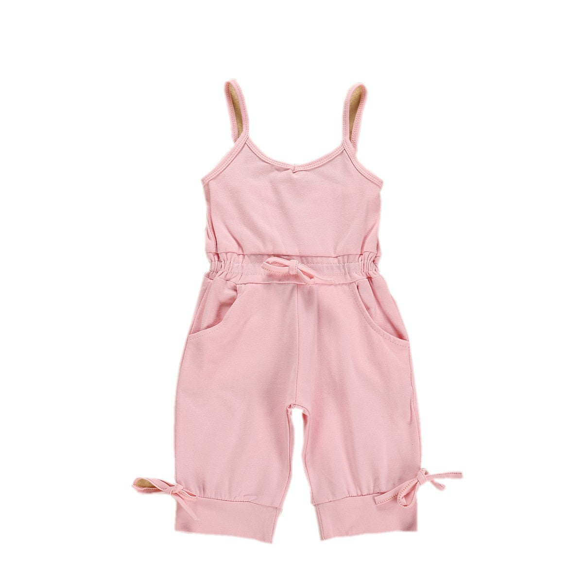 Girls' Solid Color Suspender Jumpsuit