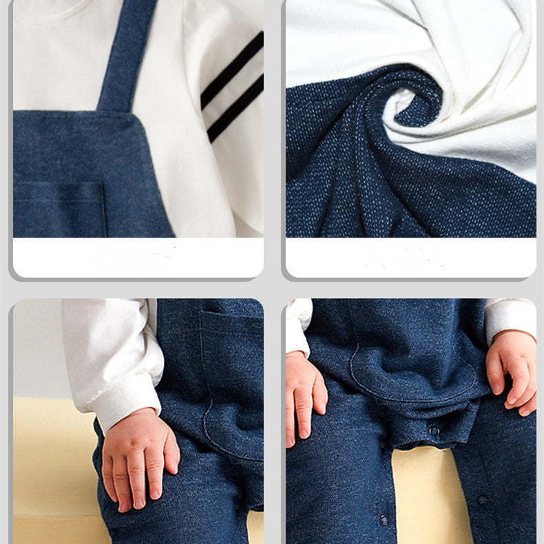 Denim Strap Fake Two-piece Stitching Jumpsuit