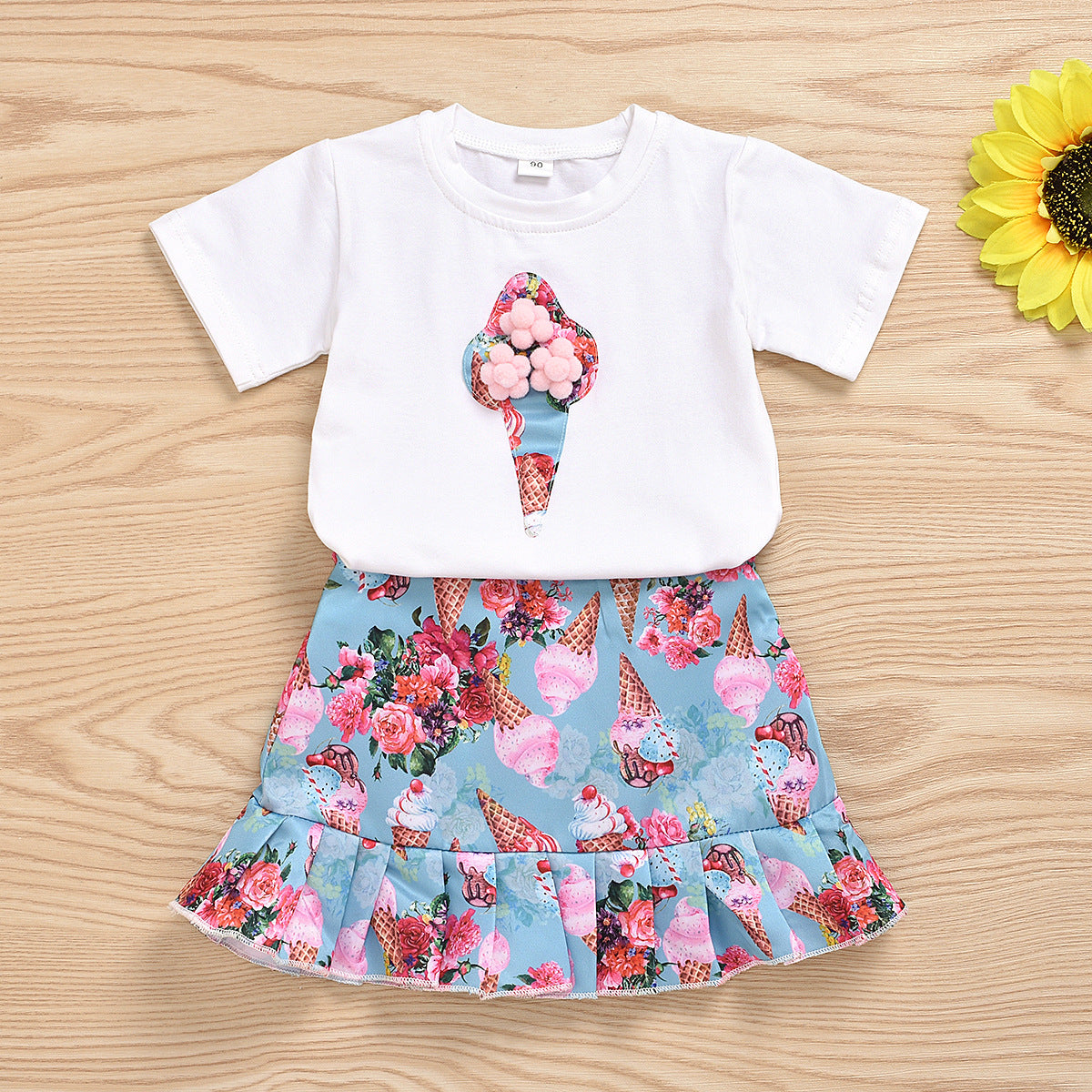 Two-piece Ice Cream Printed Short-sleeved Fishtail Skirt