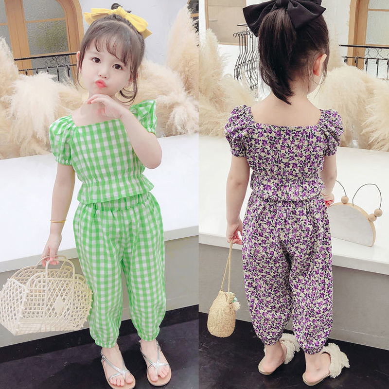 Girls' Puff Sleeve Baby Shirt Floral Two Piece Set
