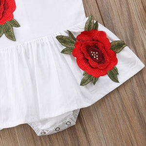 Summer Flying Sleeve Rose Flower Girl Skirt Romper
