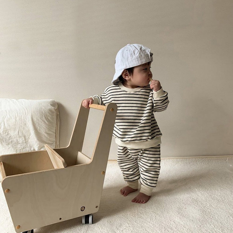 Striped Long Sleeve Sweater 2piece Suit