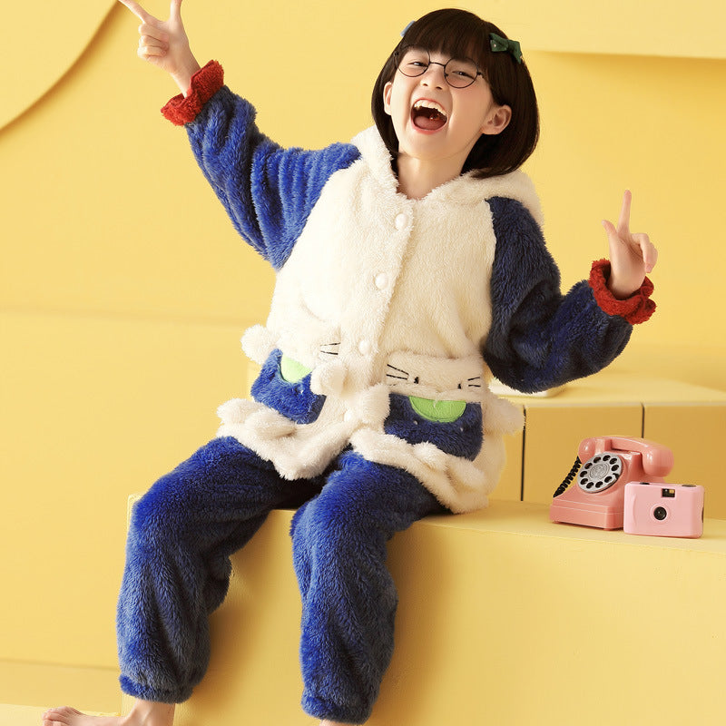 Plush Hooded Fleece Children's Pajamas Flannel