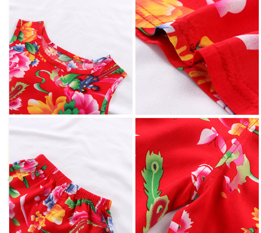 Thin Cotton Silk Floral Hanging Vest Suit
