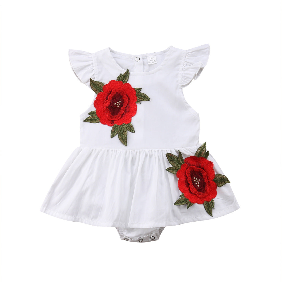 Summer Flying Sleeve Rose Flower Girl Skirt Romper