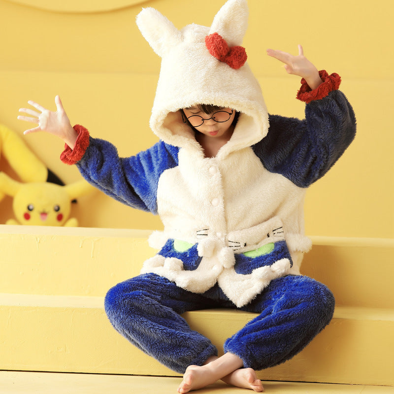 Plush Hooded Fleece Children's Pajamas Flannel