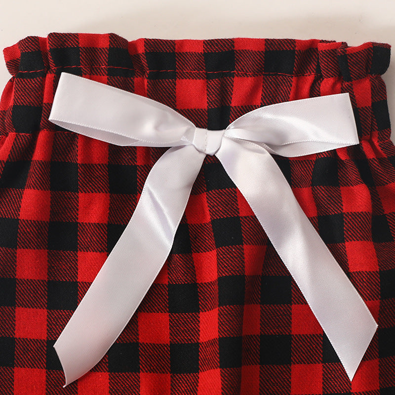 Three-piece Dress Plaid Trousers Bow Tie