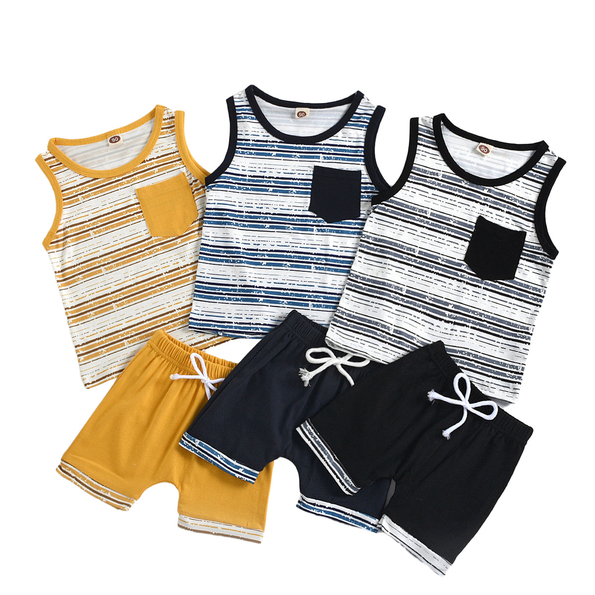 Black And Blue Striped Vest Shorts