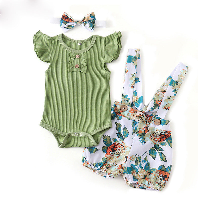 Strip Flying Sleeve Short-sleeved Romper