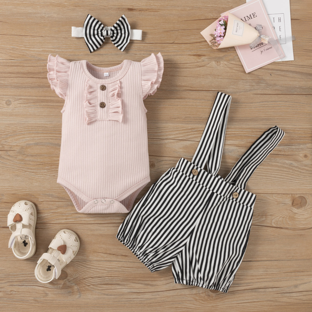 Strip Flying Sleeve Short-sleeved Romper